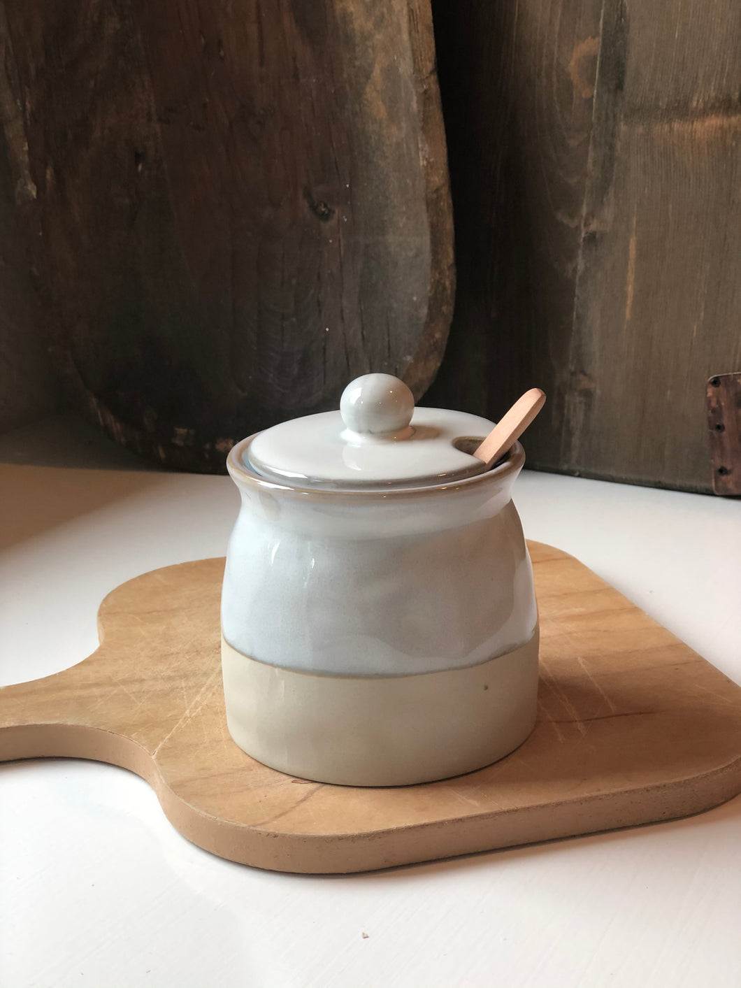Stoneware Sugar Jar with Wooden Spoon